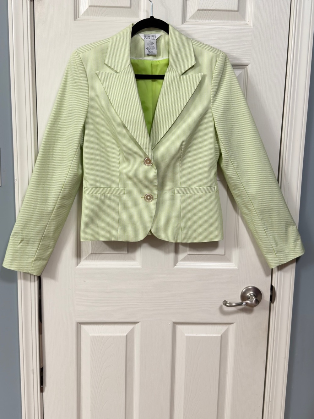 VTG Y2K Lime Green White Tailored Pastel Blazer with Two-Button
